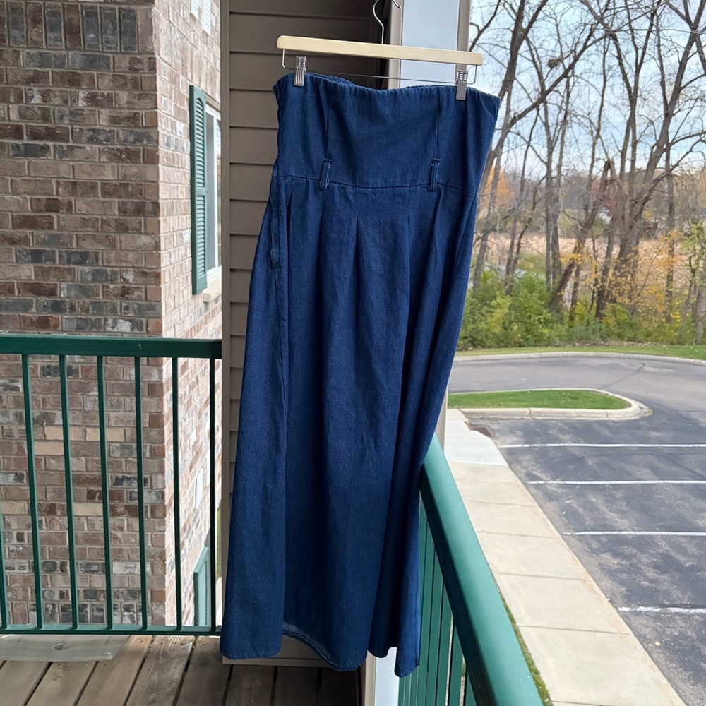 Seraphina Denim Maxi Dress Blue Top Elastic Waist Tube Casual Chic L $170 - Picture 3 of 12